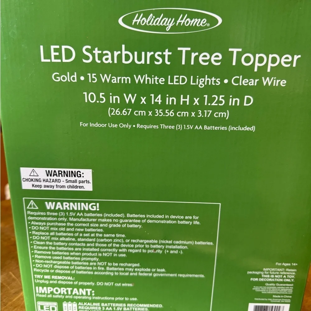 Gold LED Starburst lighted Tree Topper Holiday Homes Christmas Tree Decoration